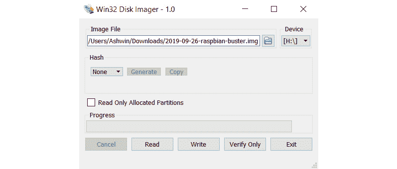 Figure 28: Win32 Disk Imager application window 