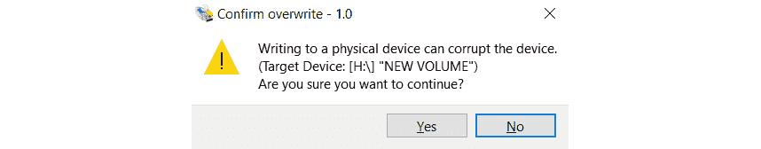 Figure 29: Dialogue box to confirm writing the image to the microSD card 