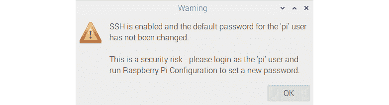 Figure 45: Message after rebooting if the default password has not been changed 