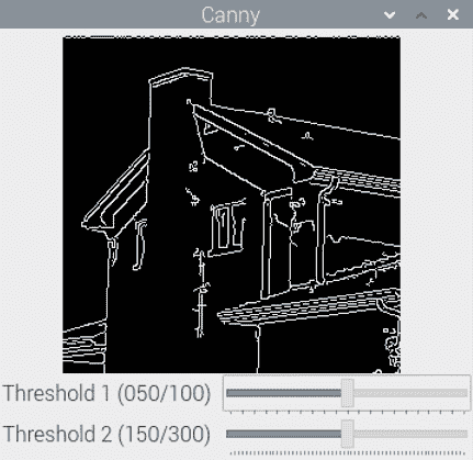 Figure 8.4 – The output of the Canny edge detection algorithm with trackbars 