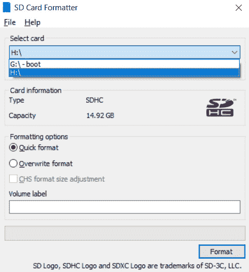 Figure 13.1 – The SD card formatter 