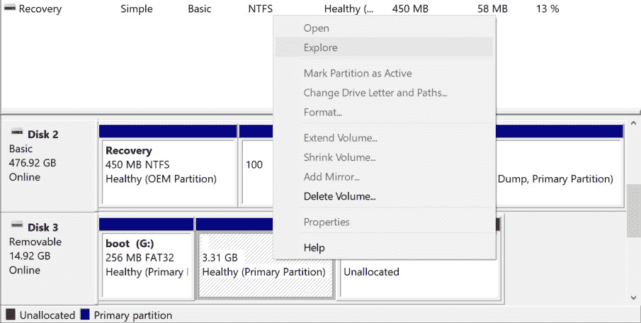 Figure 13.4 – Deleting partitions of the SD card 