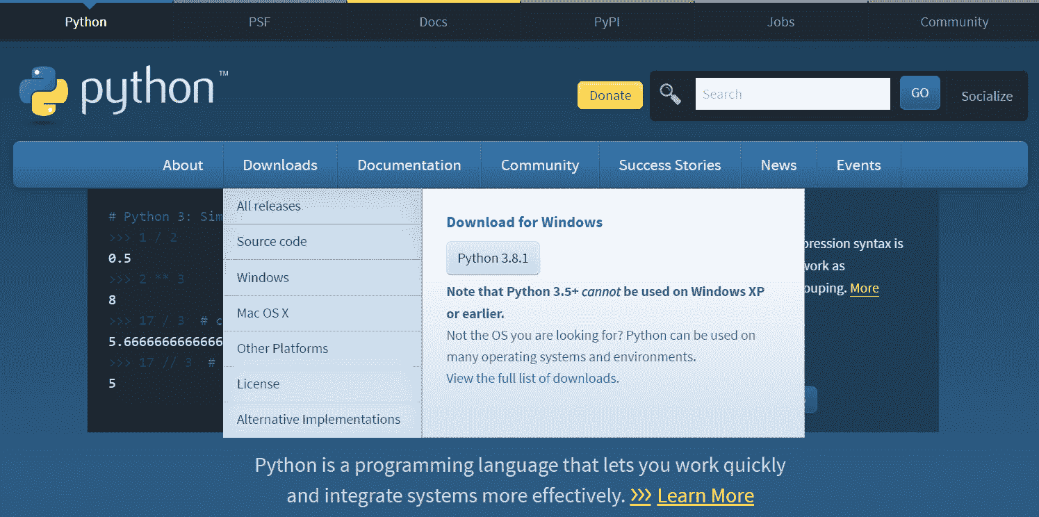 Figure 13.12 – The Python Foundation home page 